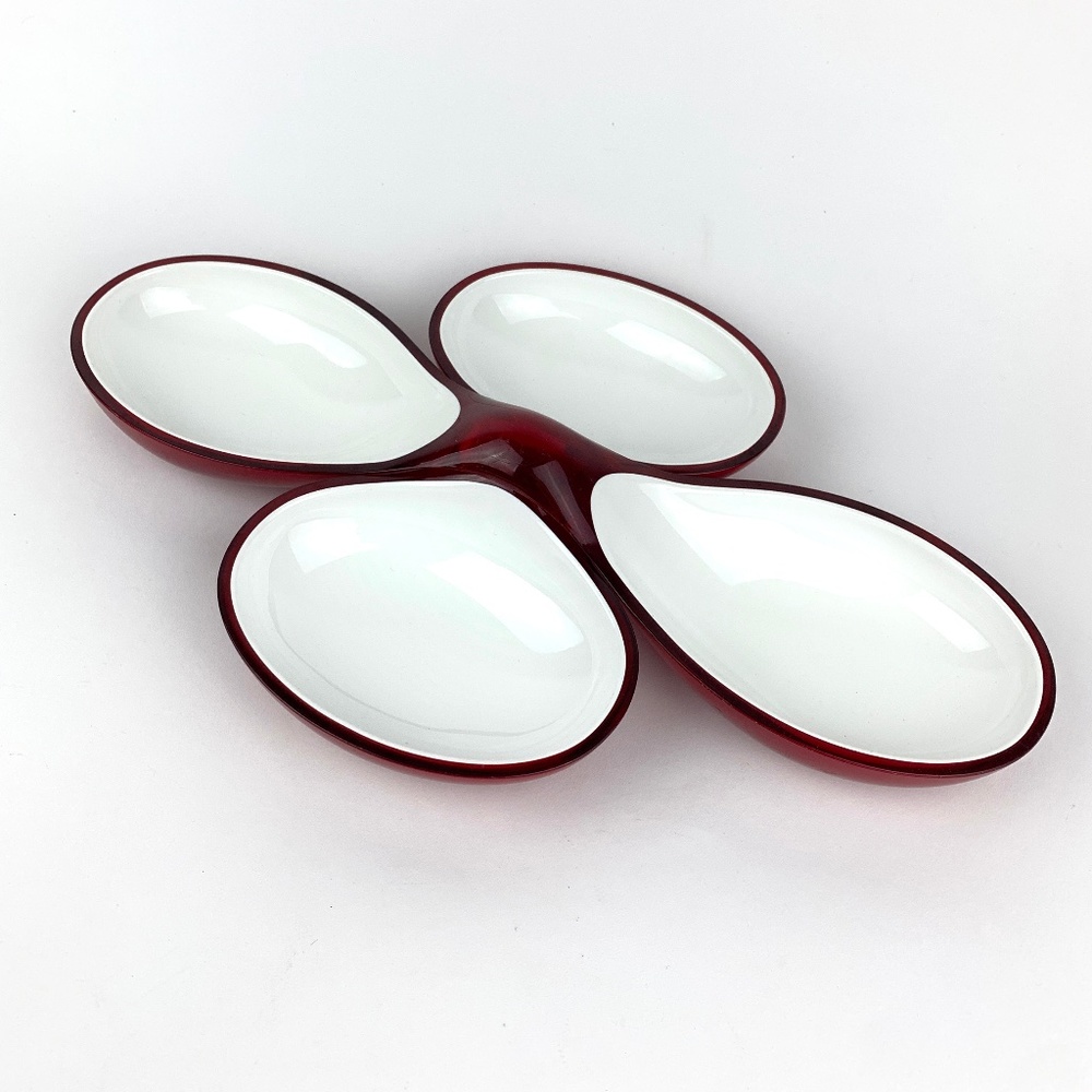 GUZZINI Snack/Dip Bowls Red & White Lucite Interlocking Made in Italy EUC